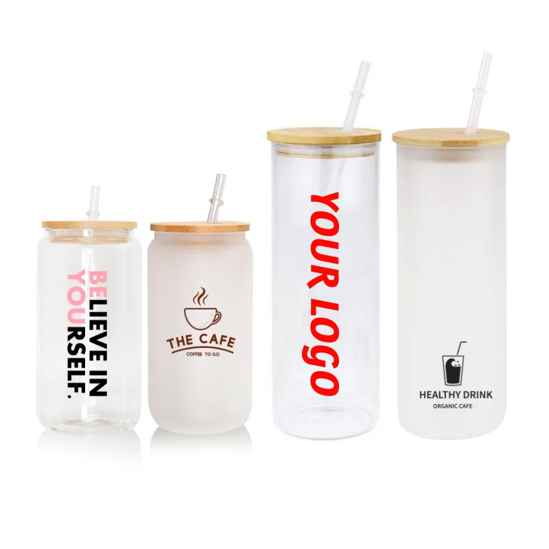 16oz 25oz Sublimation Frosted Customized Glass Can With Bamboo Lid And