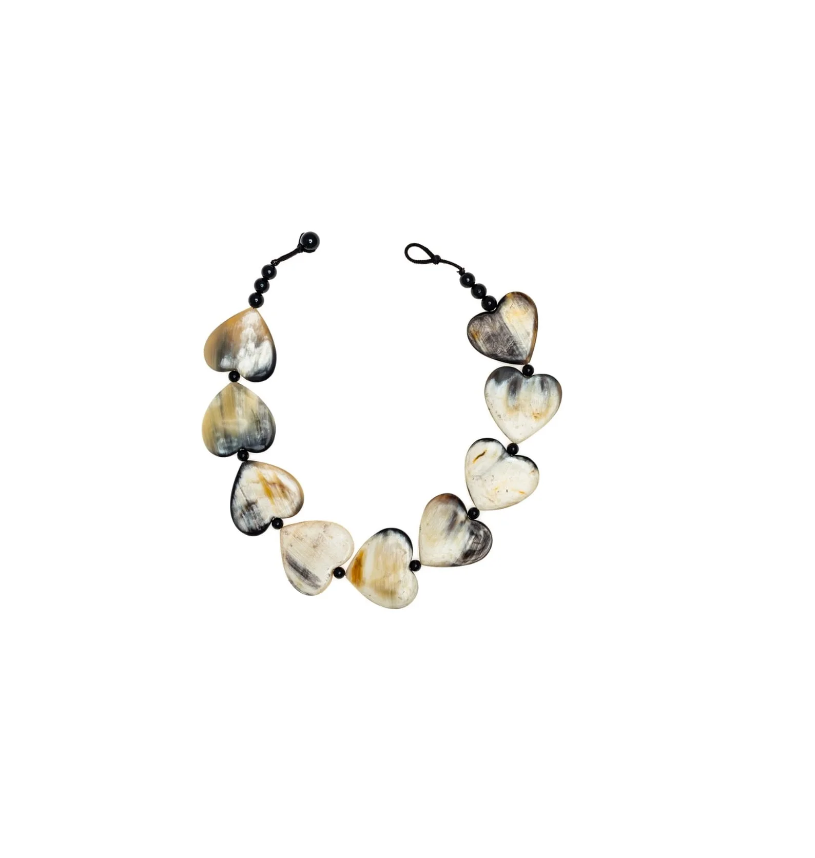 Collier Ethnique En Perles De Corne De Zébu, Rondes Et Chips, Très Bon état