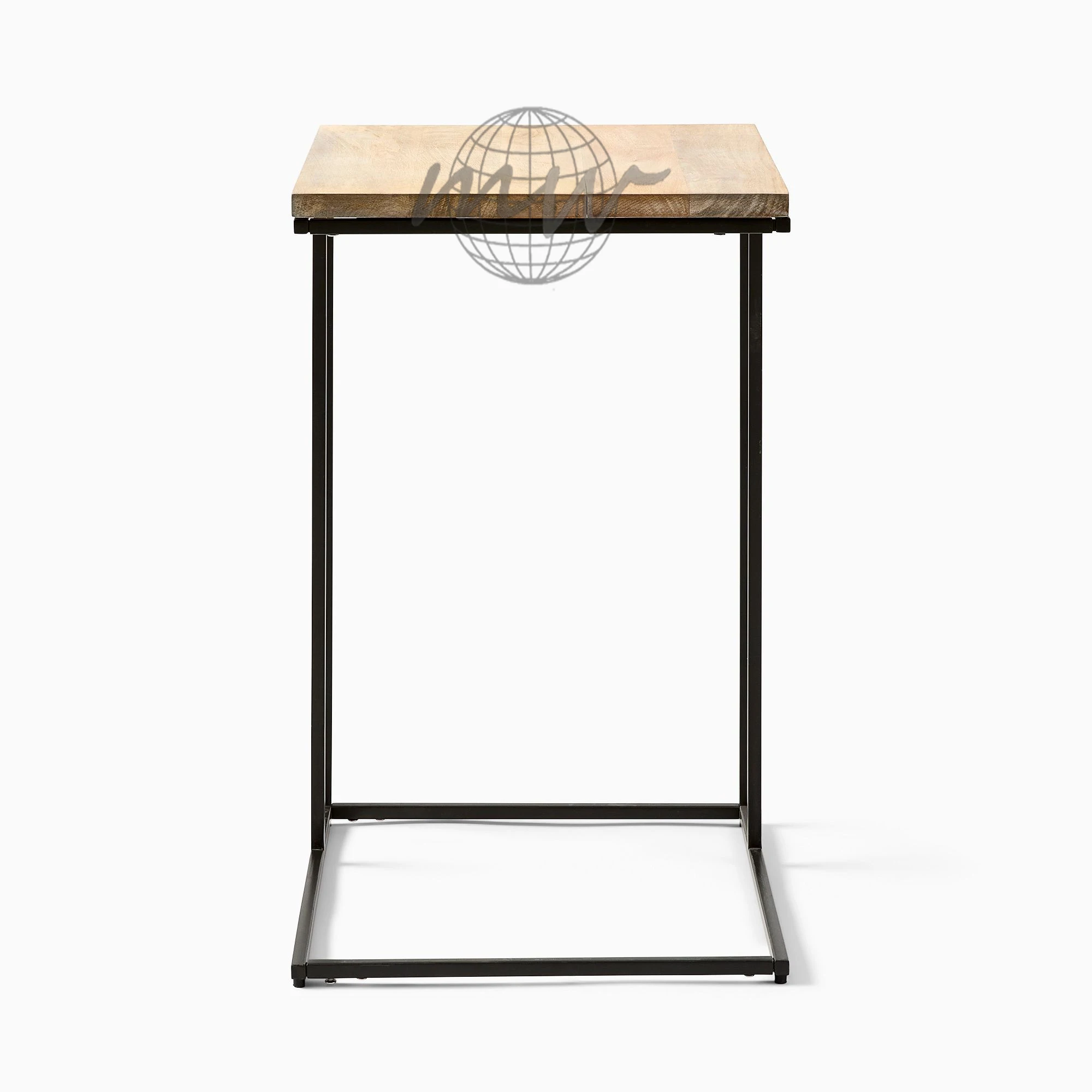 Wooden Modern Design Side Table Metal Base Wood Top Brown Powder