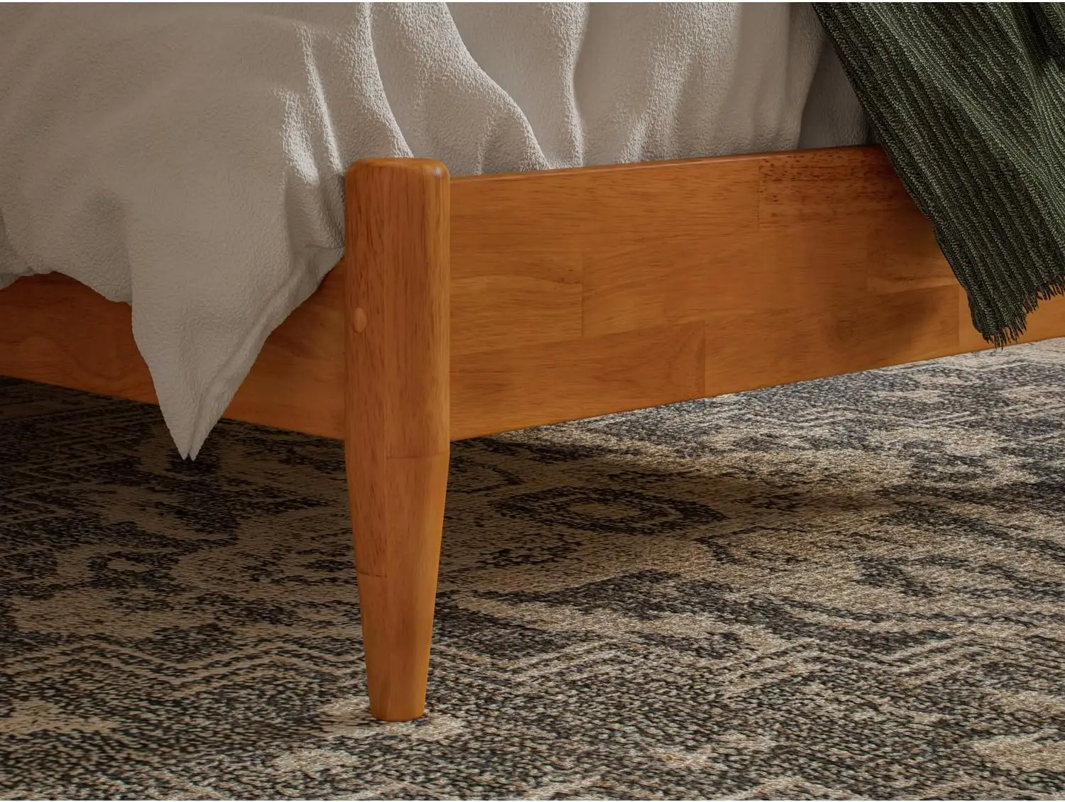 Solid Wood Modern Low Profile Platform Bed in Light Toffee Traditional Design Style