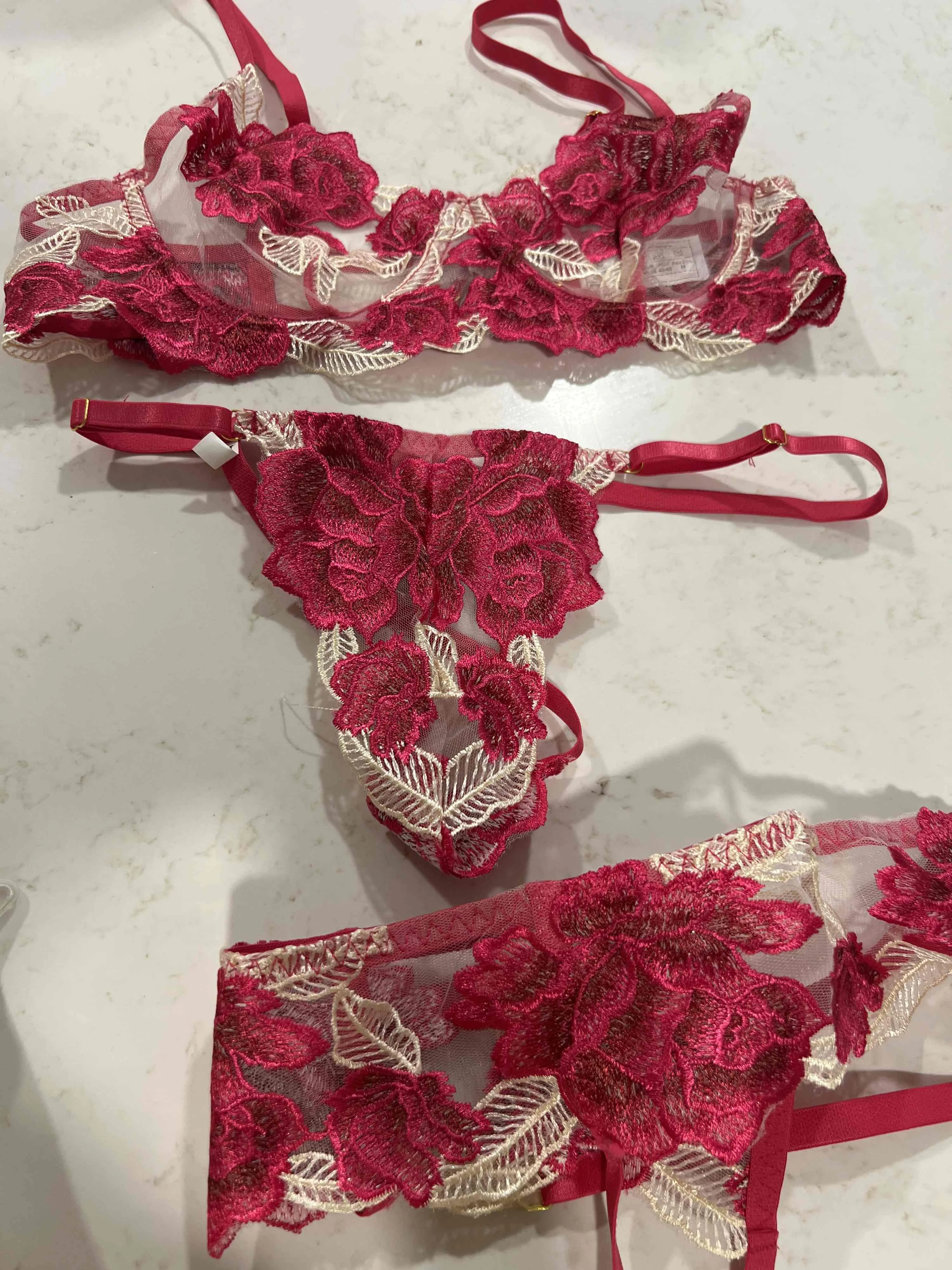 Wholesale flower lace bras sexy gather breathable embroidery bra&panty set  - Nihaojewelry