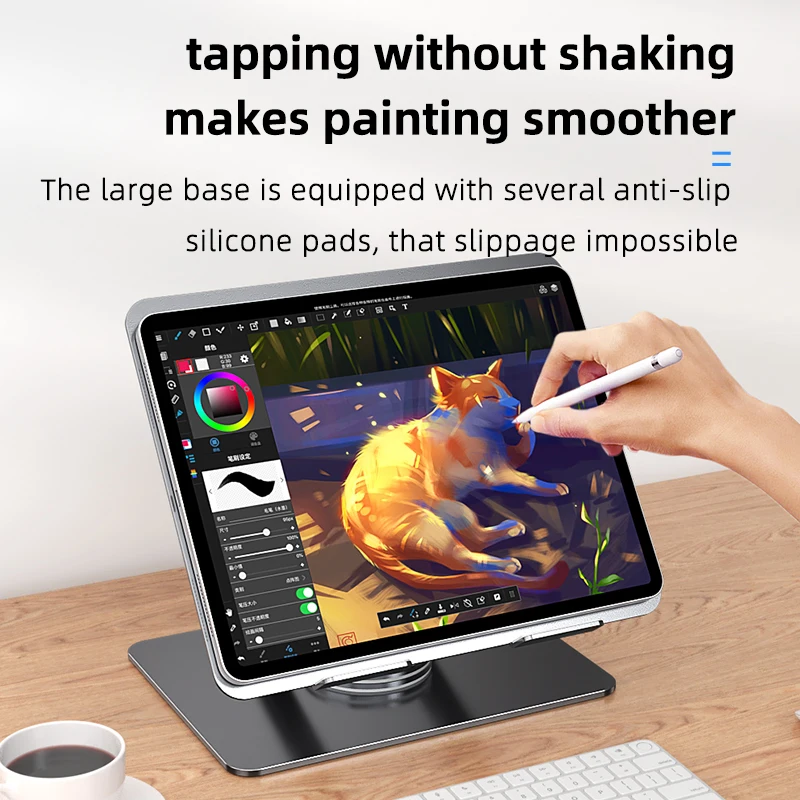 Aluminium Adjustable Laptop Stand With 360 Rotating Base Computer Stand For Laptop Ergonomic Foldable Laptop Riser Gray Silver
