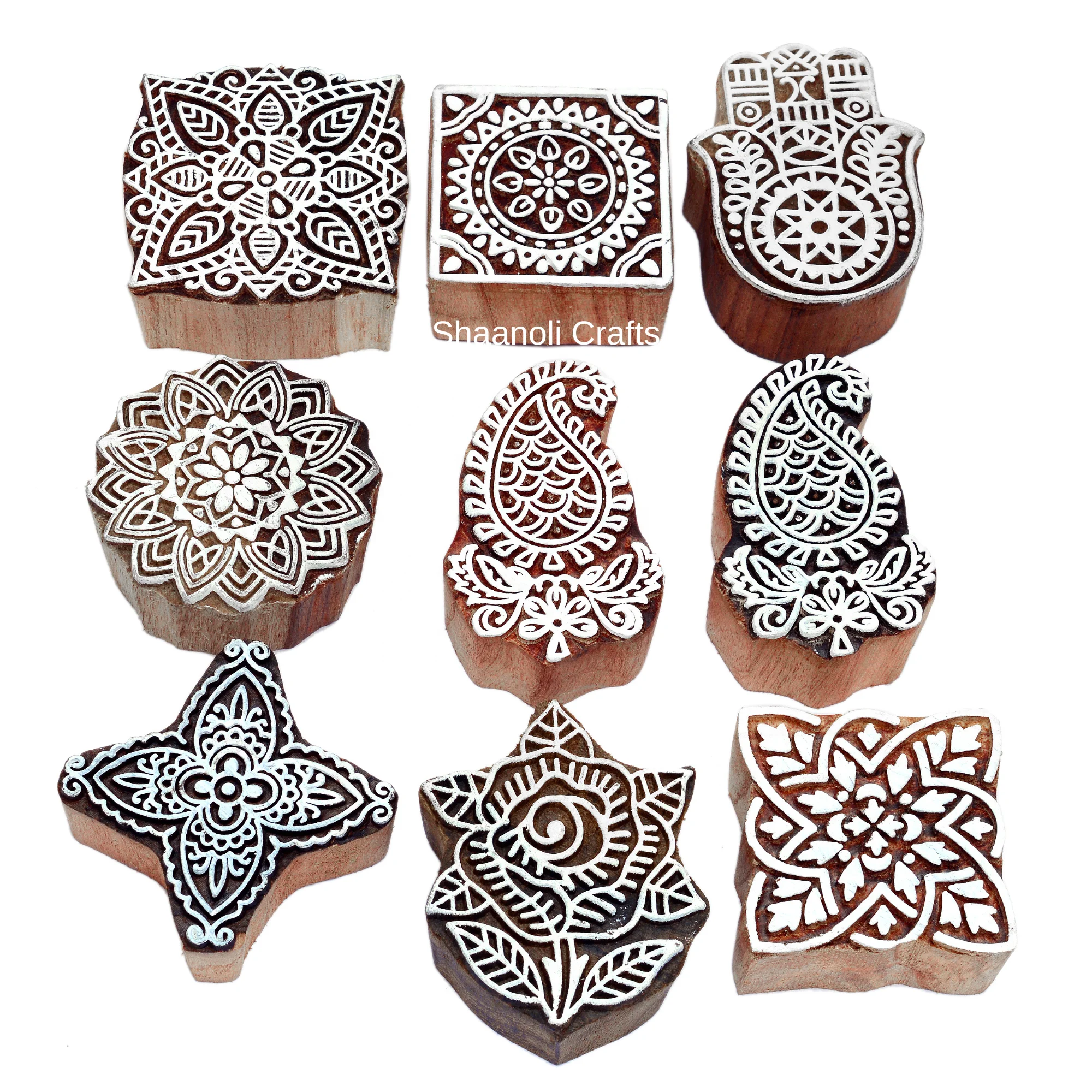 Handmade Wooden Blocks Printing Henna Craft Paper Stamp Fabric Textile
