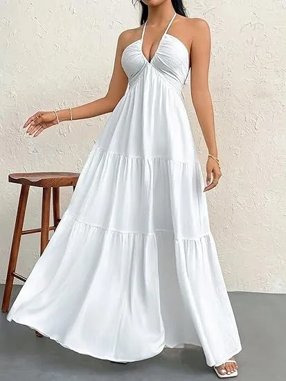 White Halter Summer Dress Studio View