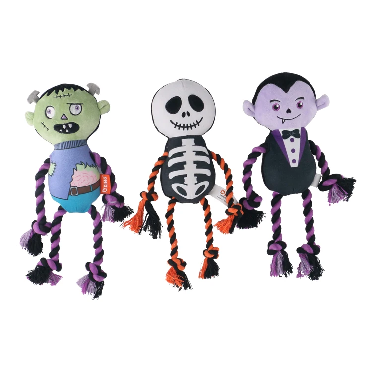 D KING Interactive Custom Skull Dog Rope Toys Set Dog Tug Toy Halloween Dog Toys