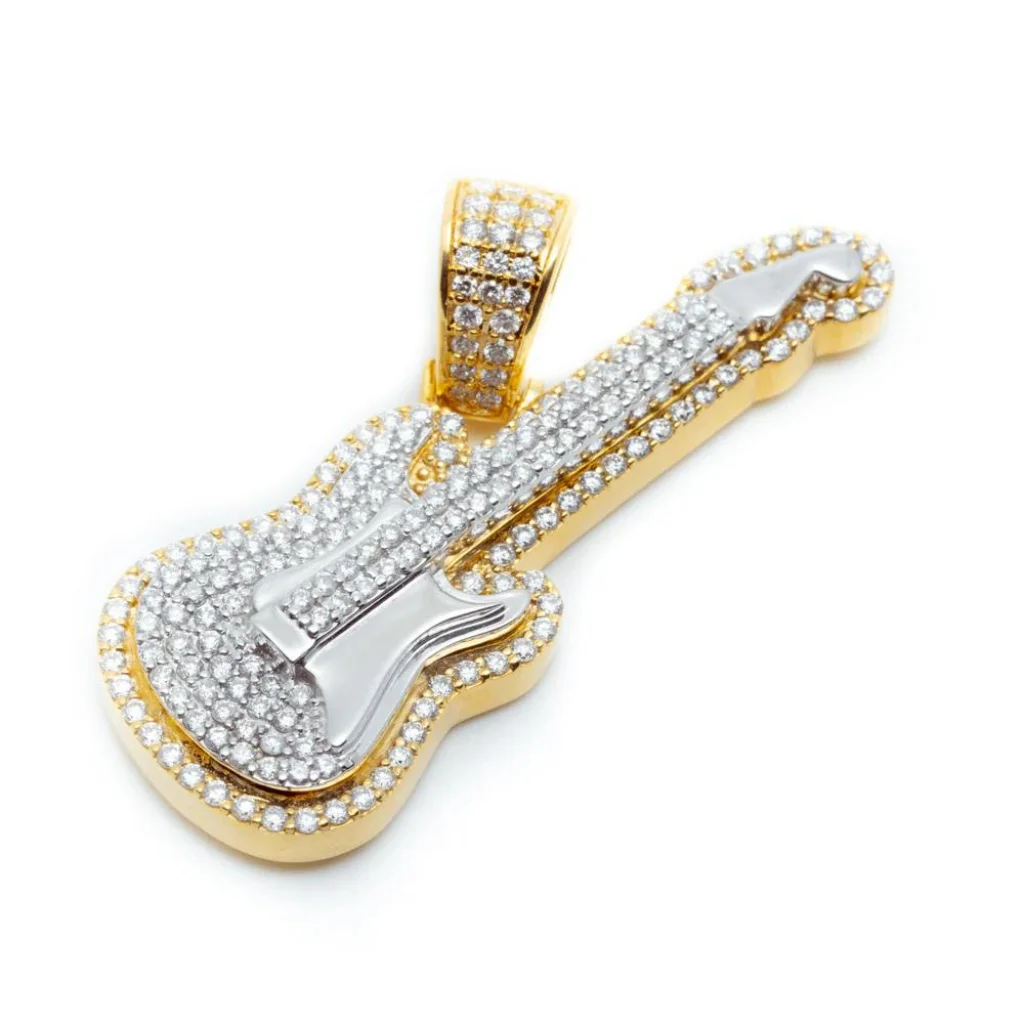 Lab Grown Diamond Musical Instrument Violin Custom Charm Pendant 925 Sterling Silver Diamond Fancy Pendant for Men and Women