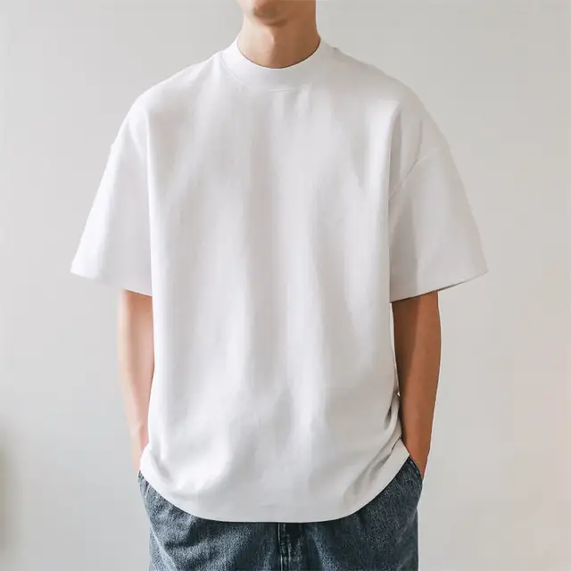 Custom Print T-shirt Mens Tee Shirt Thick Collar 100% Cotton T Shirts Heavyweight Plain Oversized Mock Neck Tshirt for Men