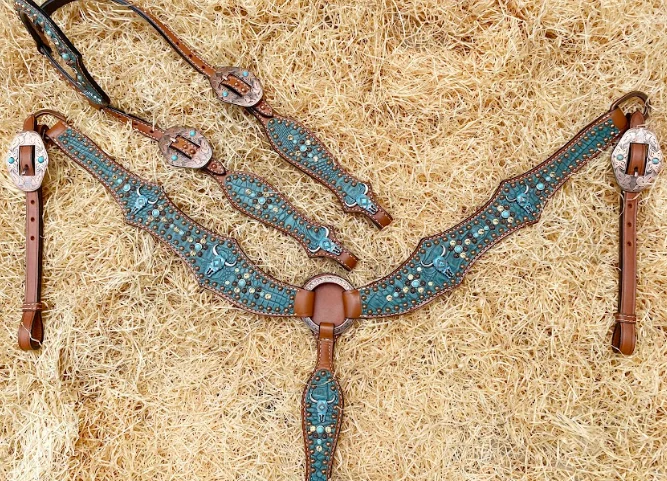 Genuine Leather Headstall and Breast Collar Set Western for Horse Décor