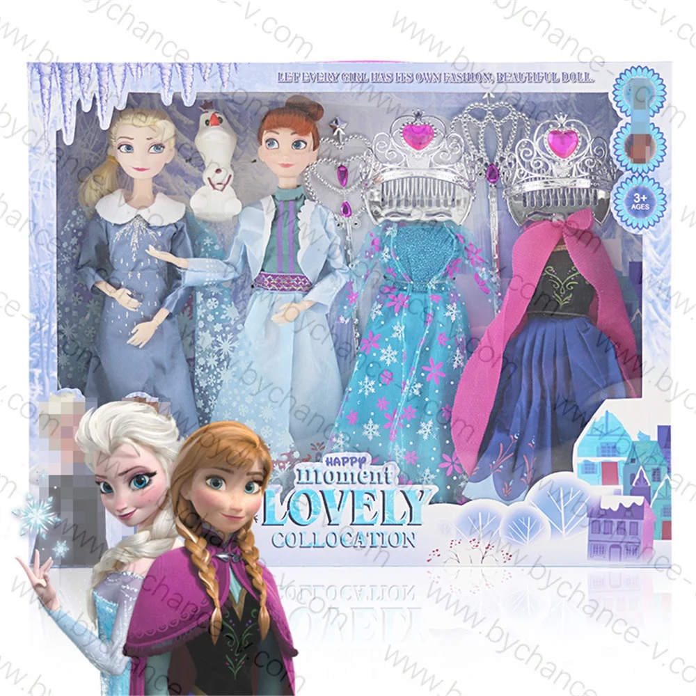 Лидер продаж праздничный подарок рождественский для молодых девушек роскошный игрушечный набор кукла принцессы Анны Эльзы с 2 комплектами платьев короной