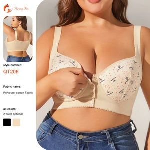 Women's Fashionable Patterned Thin Underwire Bras Large Plus-Size Front Buckle Full Coverage Adjustable Straps Push-up Knitting