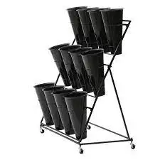 Flower Display Stand with 12 Pcs Flower Buckets 3 Tier Plant Stand with 4 Wheels Cart for Indoor Outdoor Planter with Stand