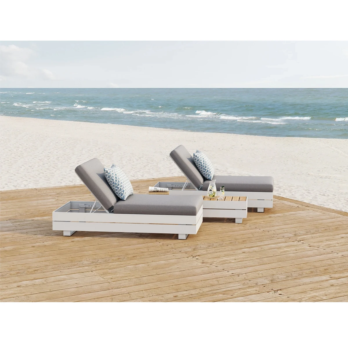 Retro Outdoor Dimensions Extra Large Sun Beach Loungers Modern Garden Aluminum Spraying Grey Hotel Sun Lounger