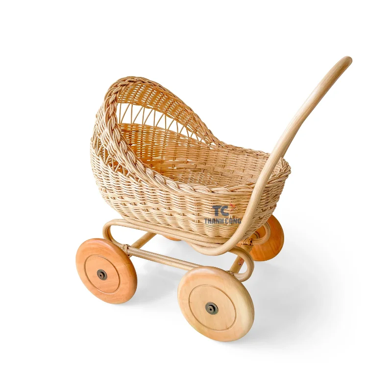 Doll Pram For Kids Toddler Toys Handwoven Stroller For Dolls Rattan