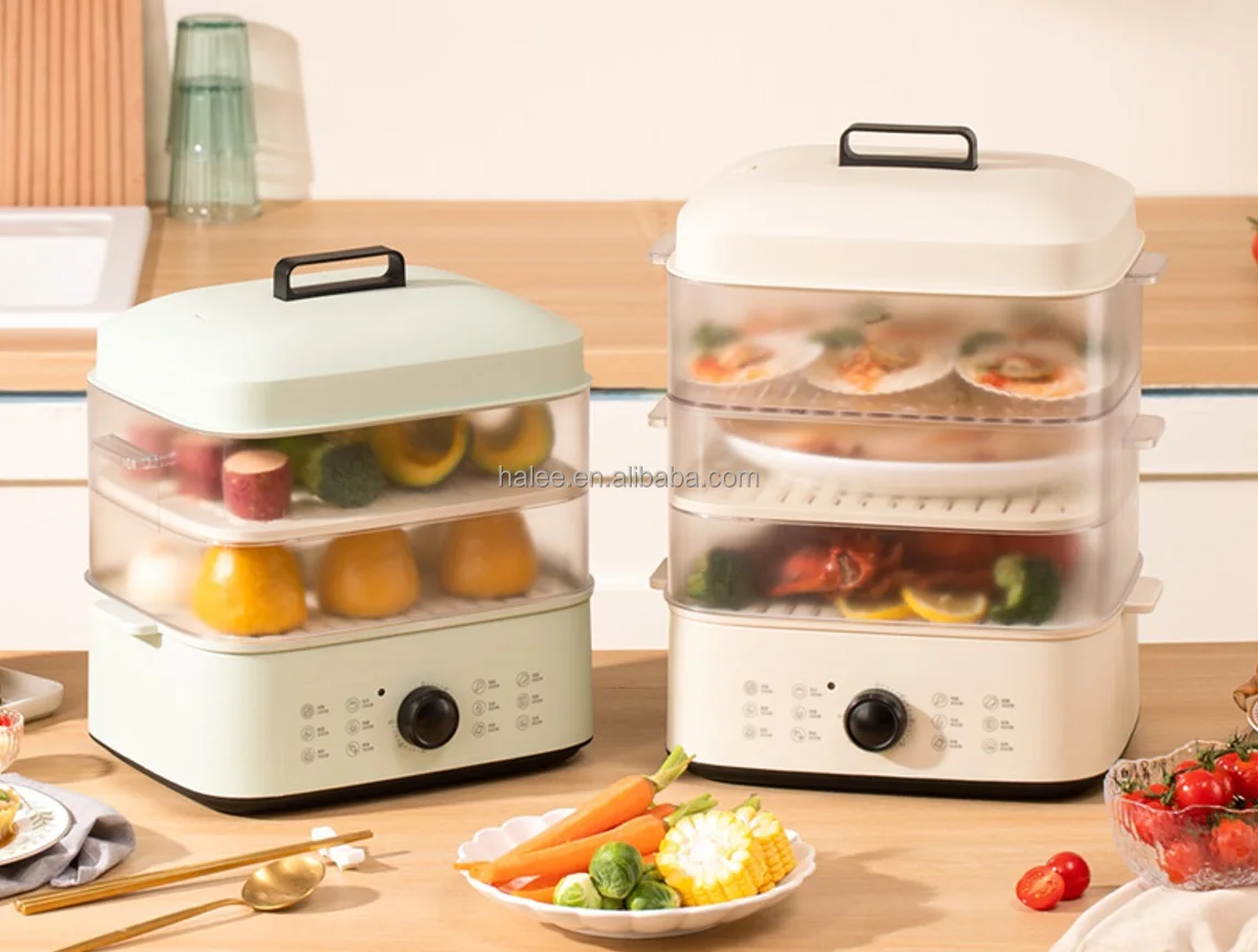 2023 New Electric Timer Control Cooker Vegetable 3 Layer Fast Steam Cooker Multifunction Food