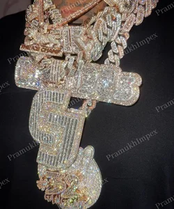 14K Solid Yellow Gold Plated Sterling Silver VVS Moissanite Custom Fully Iced Hip Hop Unisex Party Pendant