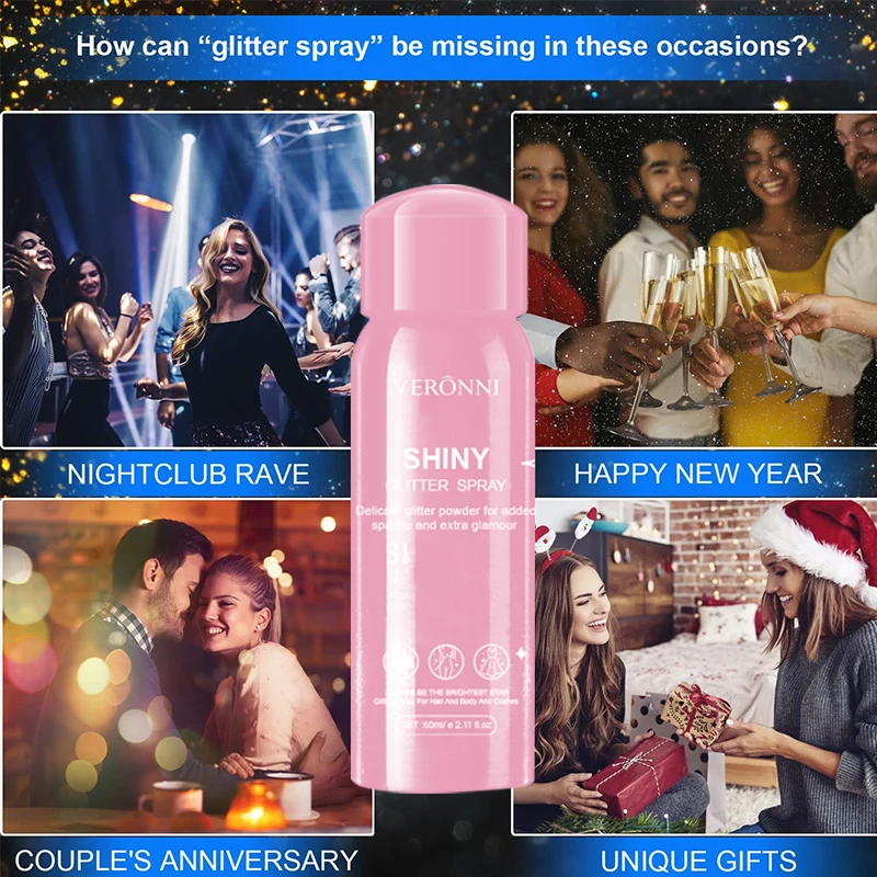 VERONNI 60 мл блестящий блеск спрей сверкающие мерцающие волосы для тела нежная блестящая пудра дополнительного блеска и