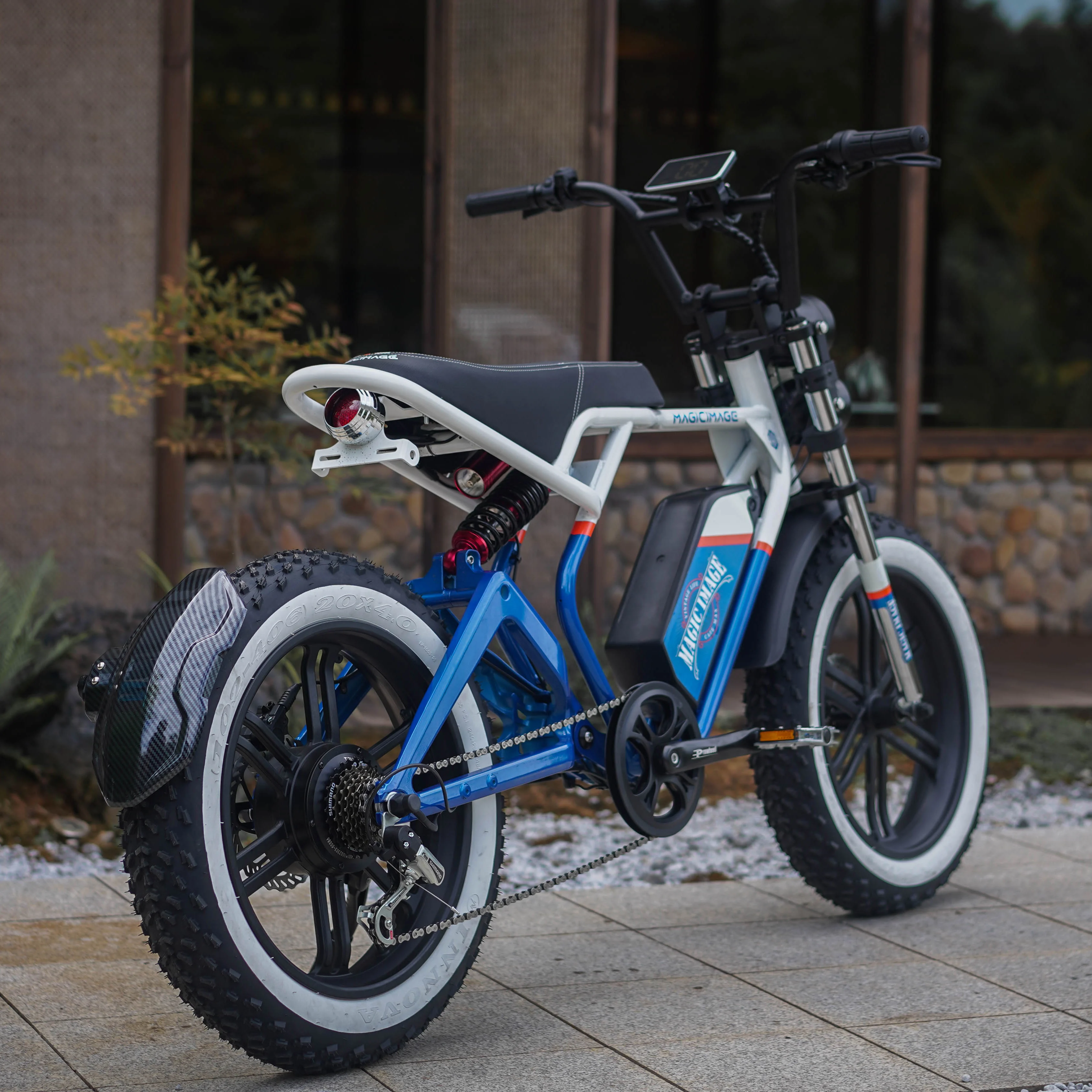 4LEAFカフェレーサーステップオーバー20x4大人用電動自転車スクーター 