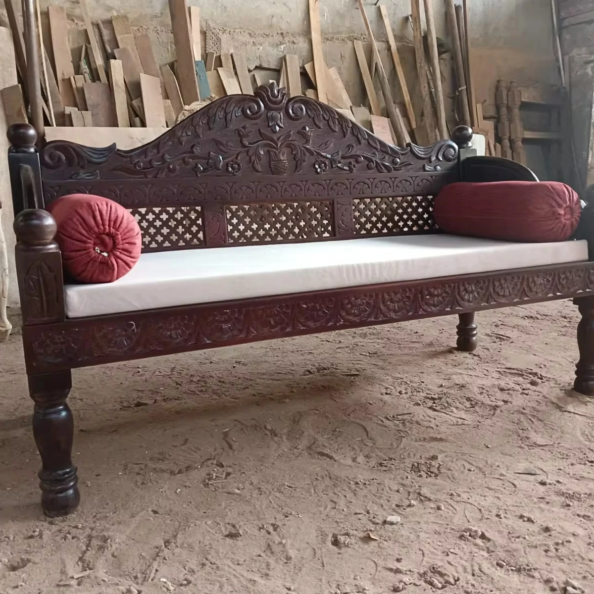 Hand Crafted Wooden Handmade Diwan Set With Hand Carving Design for Living Room and Bed Room in Brown Wholesale Price