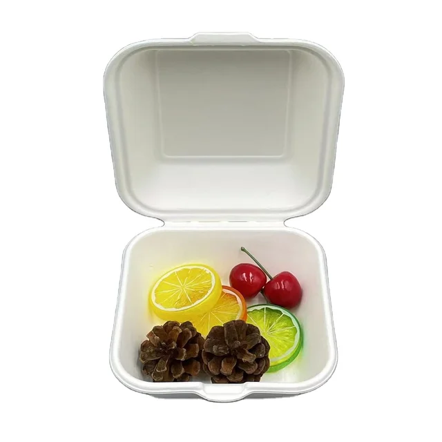 6inch Clamshell box Euro type disposable biodegradable bagasse take-out compostable burger box