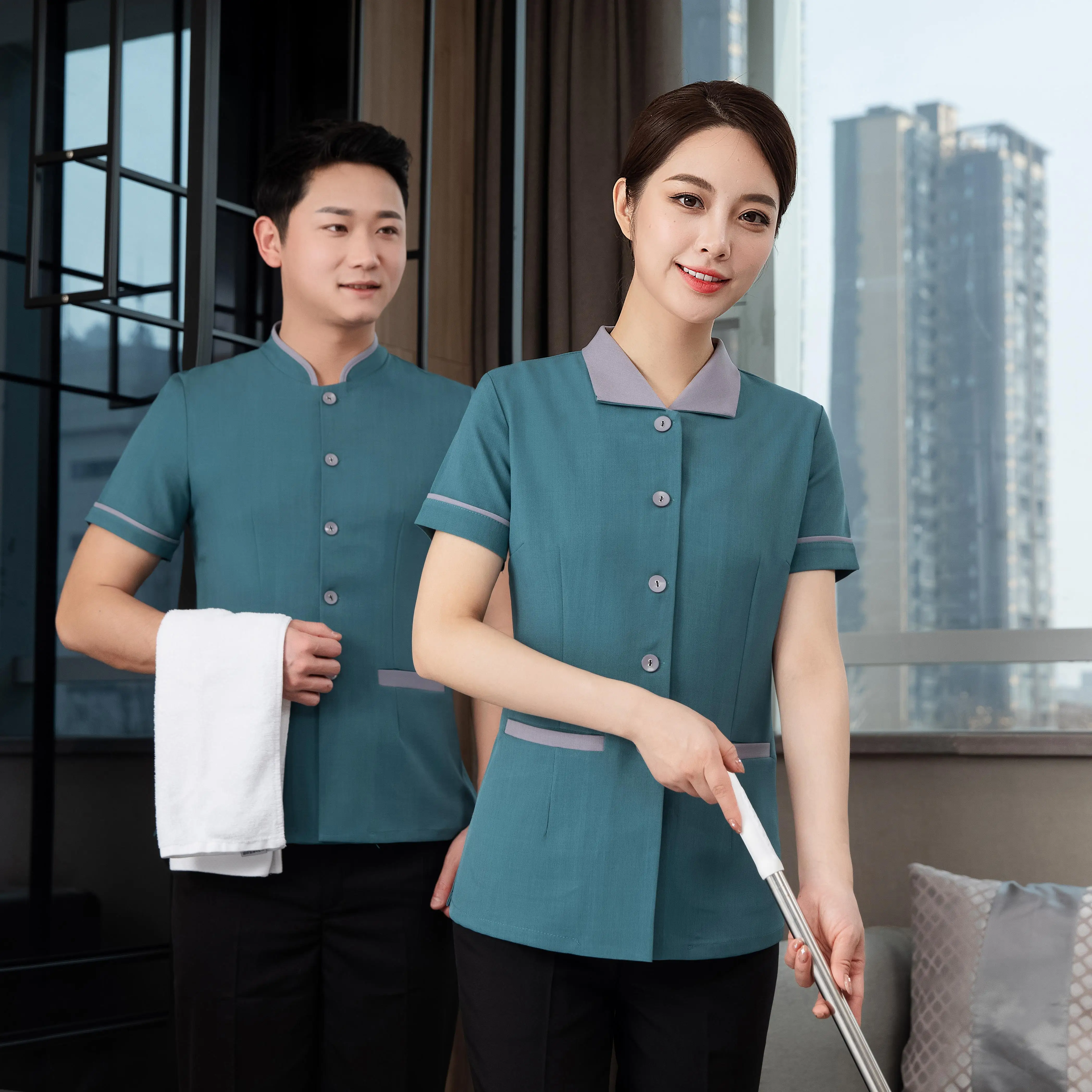 Custom logo Unisex Housekeeping Hotel House Maid Best Cleaning Maid Uniforms Cleaning Near Me
