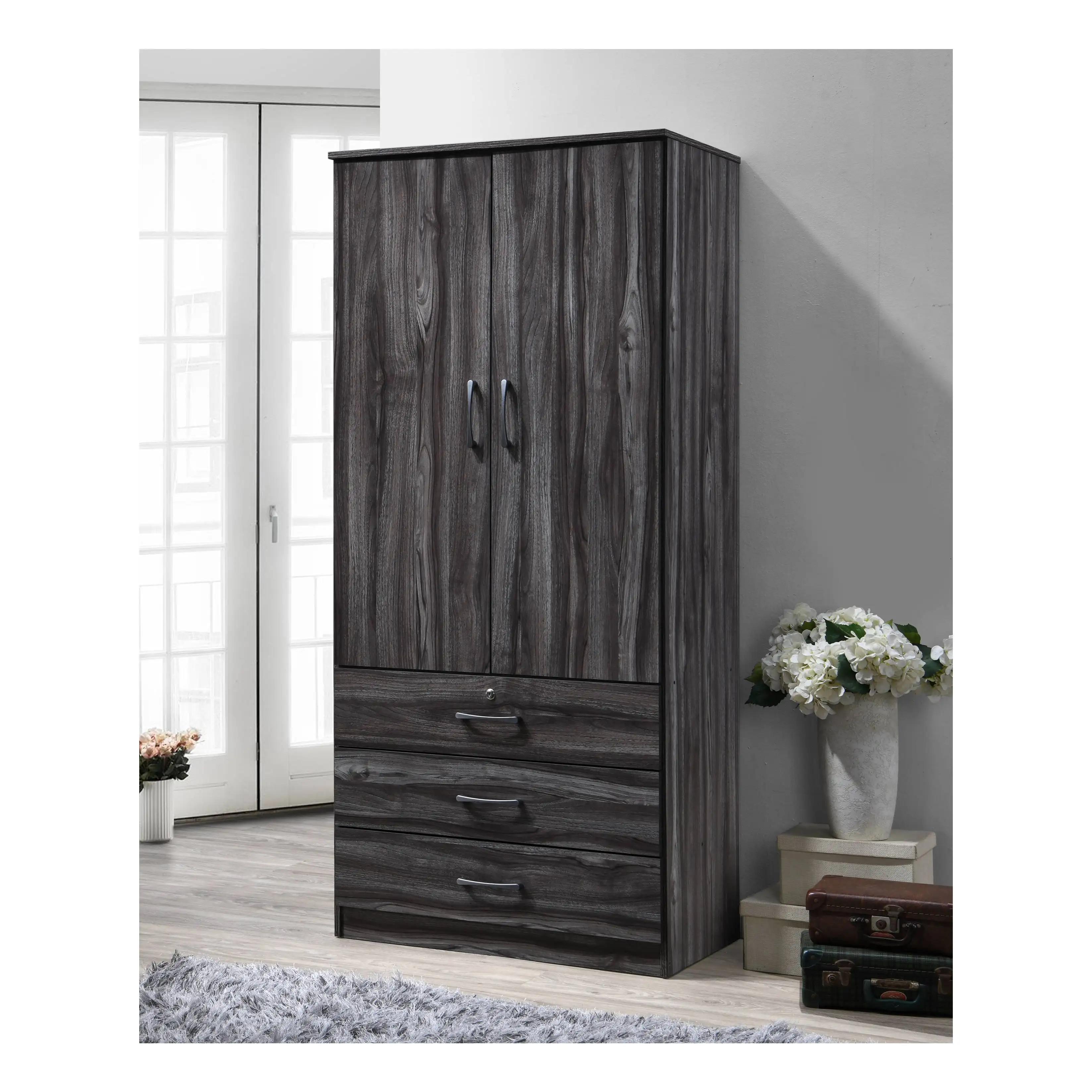 Good Value Particle Board Bedroom Wardrobe With 2 Doors 3 Drawers