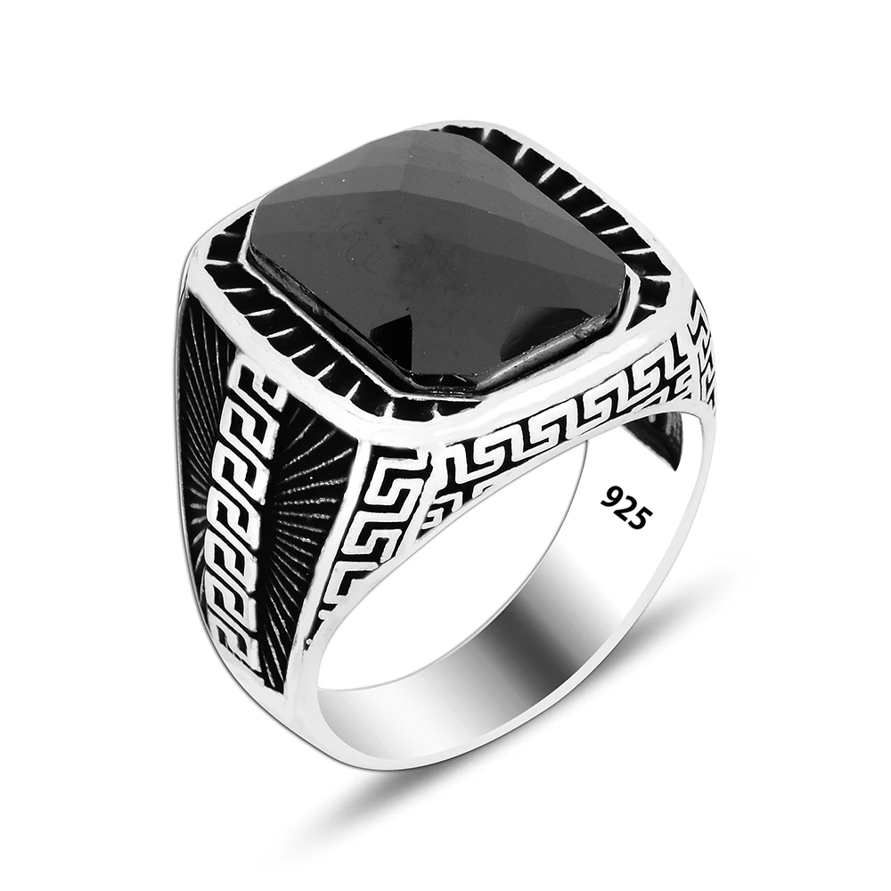 Black Stone Art Design Luxury Men Ring 925 Silver Jewelry Wholesale