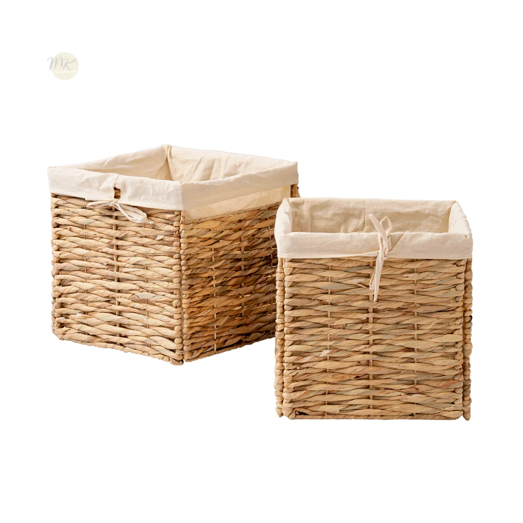 Woven Cube Storage Bins Handmade Water Hyacinth Foldable Storage Wicker