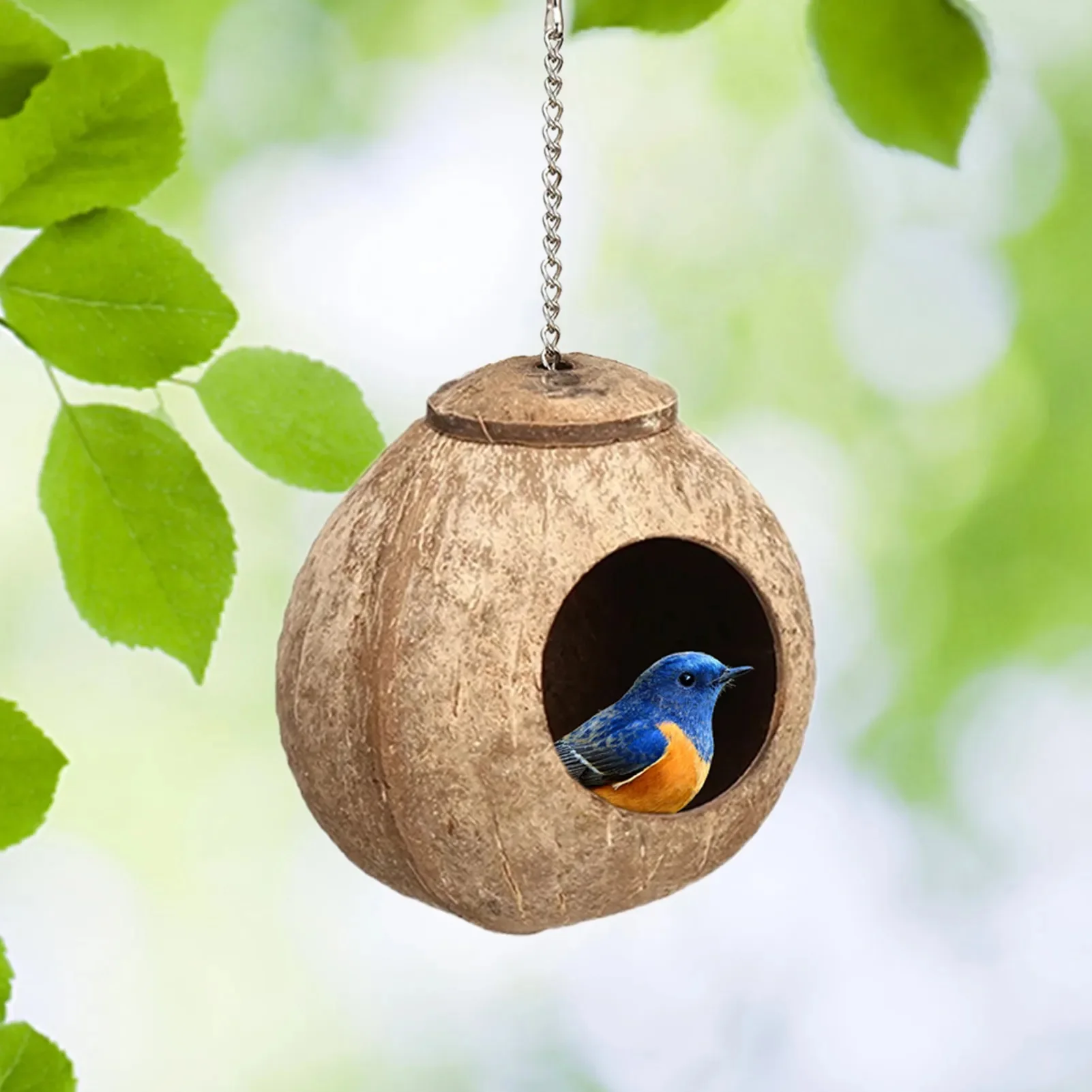 Nid D'oiseau Suspendu En Coque De Noix De Coco - Diamètre 14-16 Cm - Pour Perroquets, Conures, Hamster - Installation Facile - 6