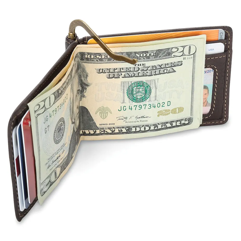 Source Hot Sales Money Clip Wallets New Leather Custom Logo Metal
