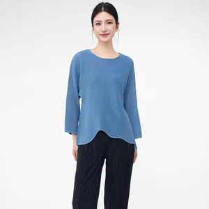 2025 Newest Design Miyake Pleated Tops Women Blouse High Quality Summer Polyester Fabric Casual Long Sleeve Shirts