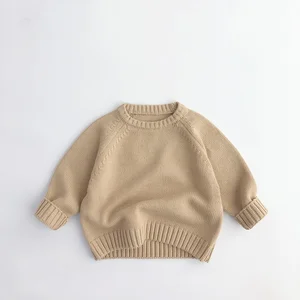 Spring Autumn Retro Pullovers Raglan Knitted Sweaters O-Neck Loose Baby Sweater