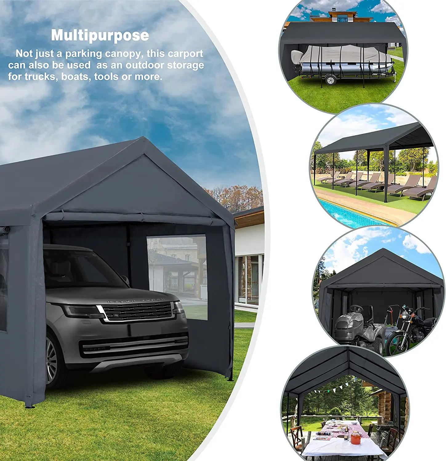 Nowensol Carport Canopy 12x20ft Heavy Duty With Removable Sidewalls