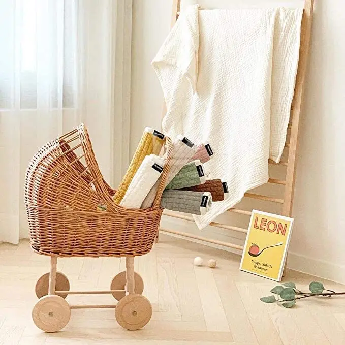 Pink Rattan Doll Stroller - Handmade Wicker Pram for Dolls, Eco ...