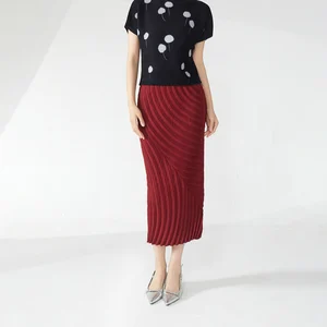 Chic Pleats Miyake Pleated Skirt High Quality Irregular Design Stretch Ladies Elegant Skirt Women's Casual Skirts