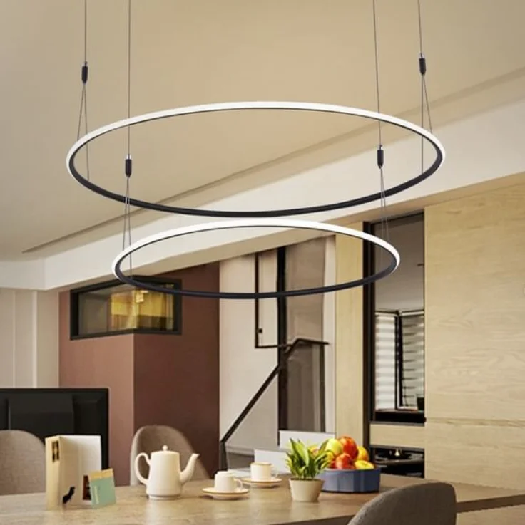 ECOJAS Modern Hotel Customized Size Dimmable Round Suspended Lamp Ceiling Pendant Led Circular Linear Lights Ring Chand