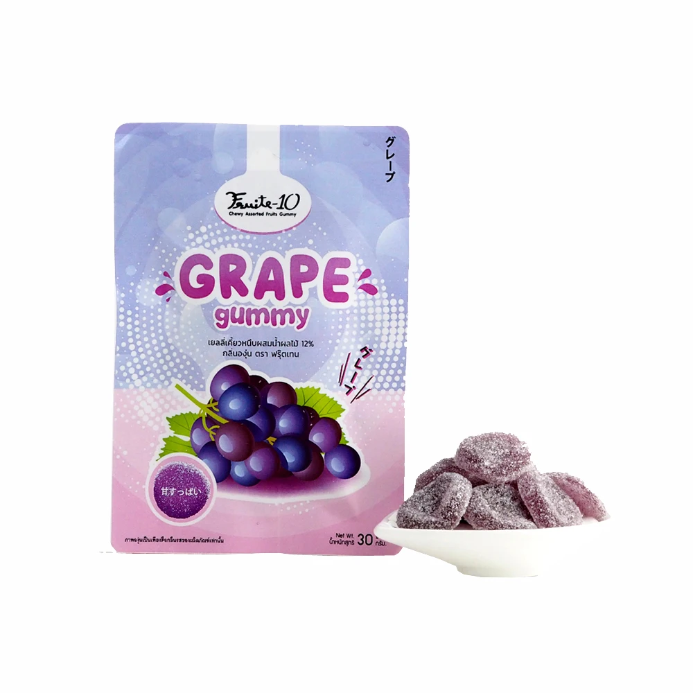 Fruiten Assorted Gummy Sweet Jelly Candy Confectionary Grape Gummies Sugar Coating Jelly Bag