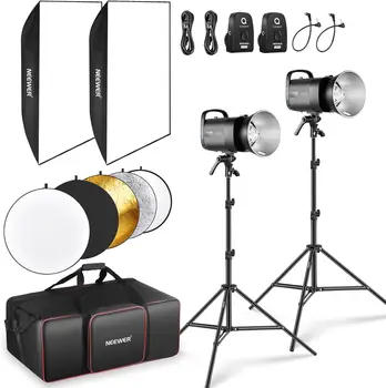 NEEWER 800Ws Studio Moonlight Flash Light Kit: 2 Pack S101-400W PRO 5600K Strobe Lights with 2.4G Trigger/150W Modeling Lamps