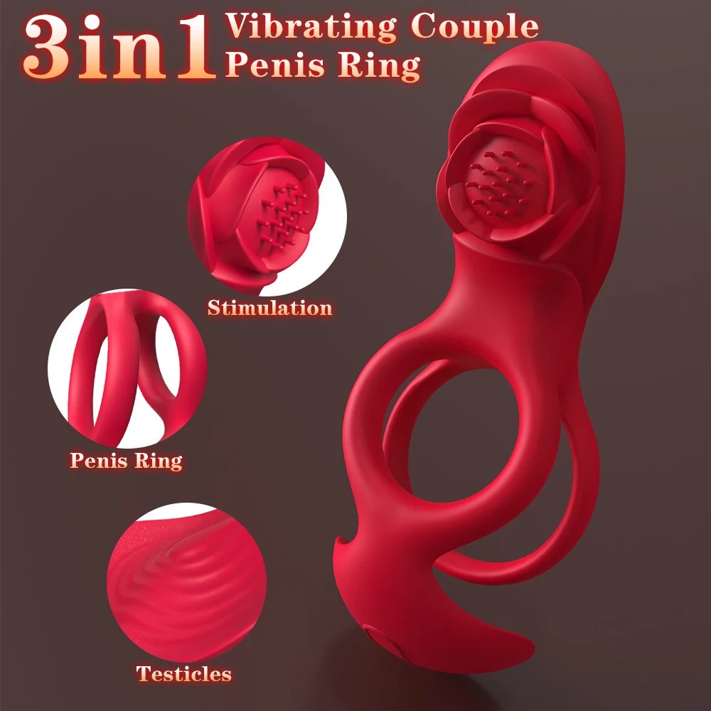 S-HANDE 4 In1Remote Control Rose Flower Shape Vibrating Cock Rings Clitoral Penis Ring with Scrotum Stimulator
