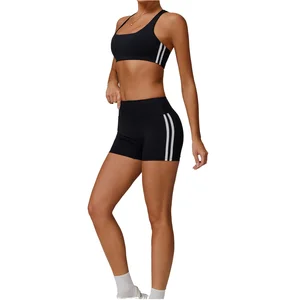Womens Sports Bra High Waist Hip-Lifting Yoga Shorts New Fitness Two-Piece Set  Elastic Waist Leggings