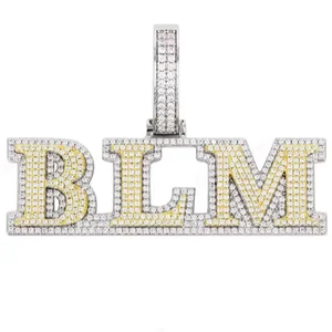 Two Tone Party Wear Jewelry Custom Design Letter Pendant Hip Hop Style Silver Moissanite Pendant Yellow Gold Plated Mens Jewelry