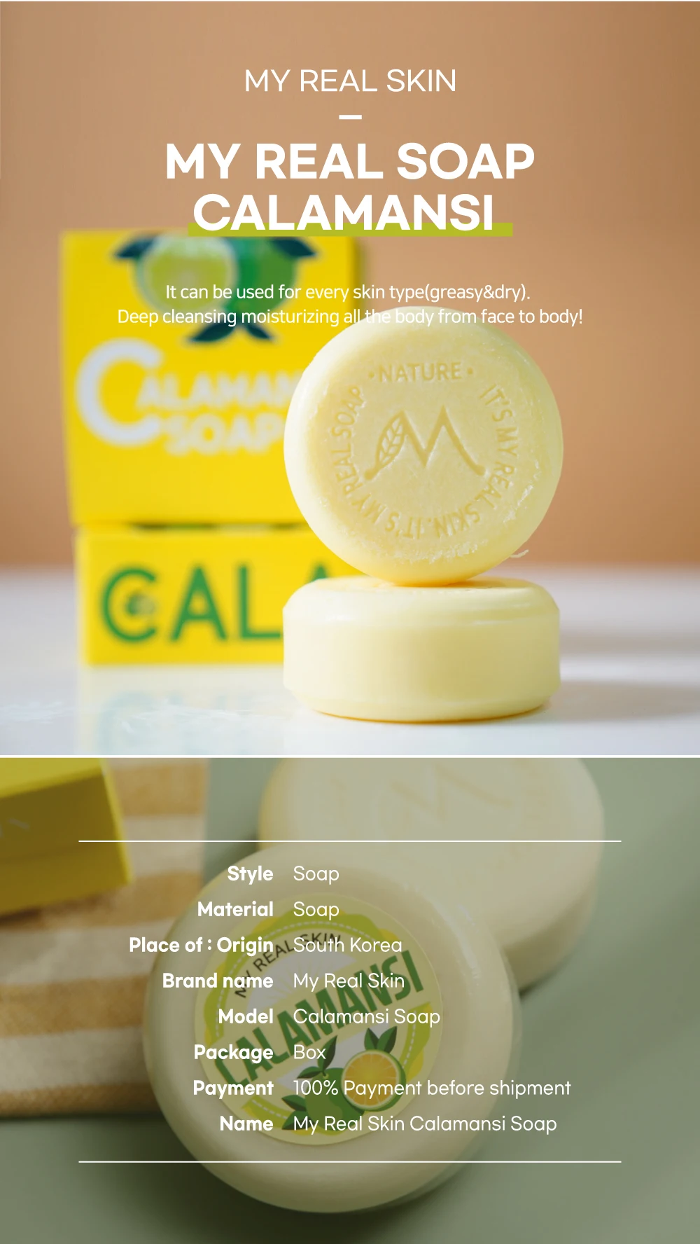 My Real Skin Calamansi Soap Body Bar Face Soap Cleansing Bar Hand Wash