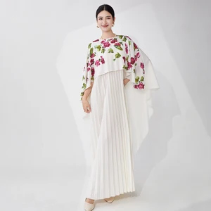 2025 Latest Design Women's Fashion Dress Summer High Quality Printed Loose Large Size Irregular Miyake Pleated Dress
