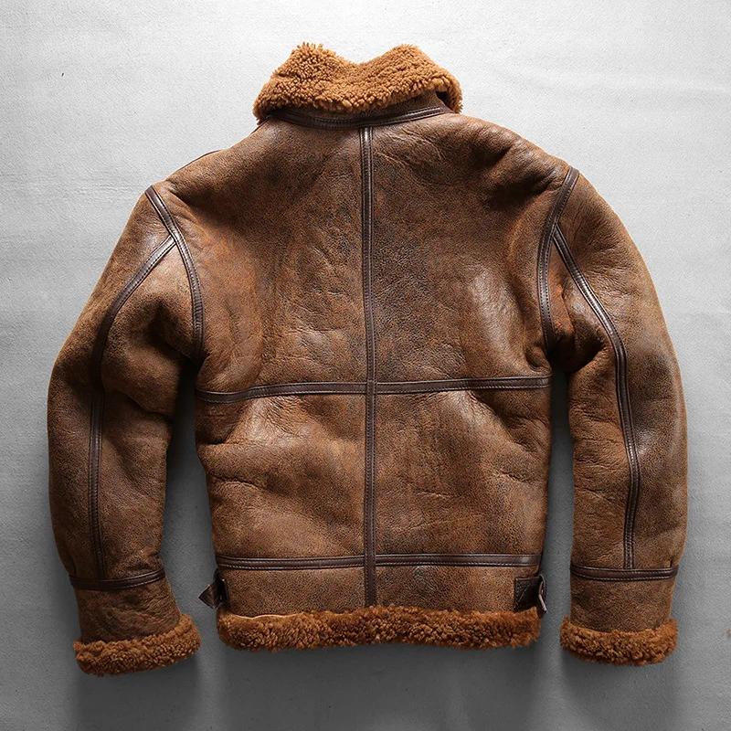 Classic B3 Bomber Jacket For Men Genuine Sheepskin Leather Coat_voghion.com