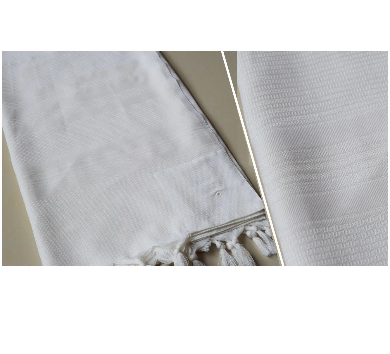 Kosher Certificate Jewish Non-Slip Wool White Prayer Shawl Anti slip Textured Wool Tallit