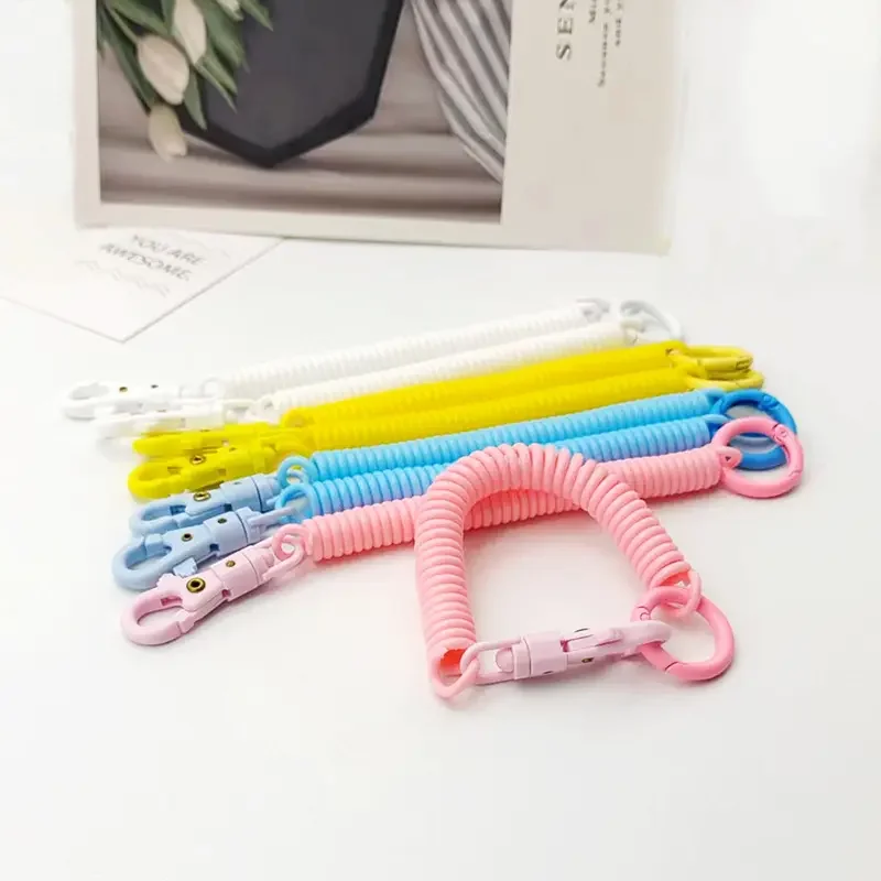 Uxcell Retractable Coil Spring Keychain Clasp With Key Ring 205mm, 2