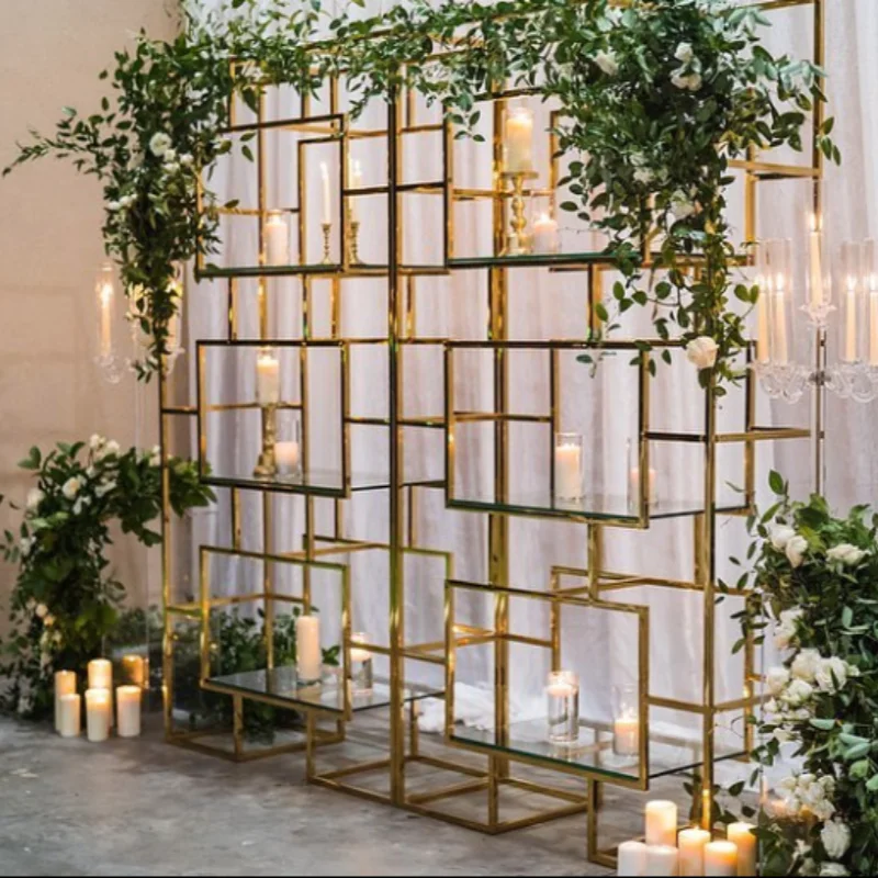 Modern Rental Gold Stainless Steel Bar Back Display Rack Shelves ...