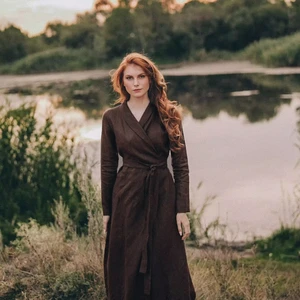 2025 Summer Linen Cotton Loose Women Clothing Wrap V-Neck Linen Dresses Summer Linen Maxi Dress With Belt Long Sleeves Maxi