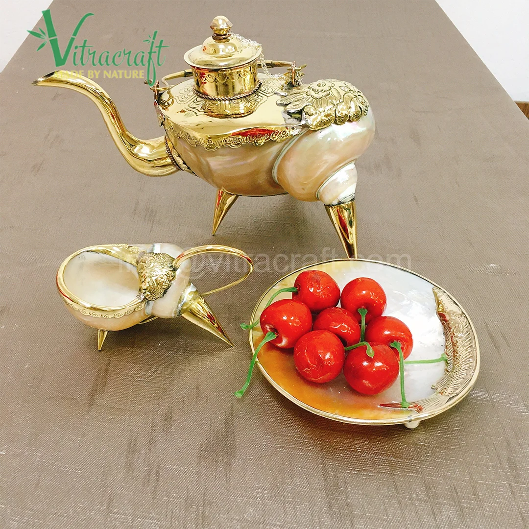 Vietnamese Handmade Tea Set.meticulously Finished From White Pearl