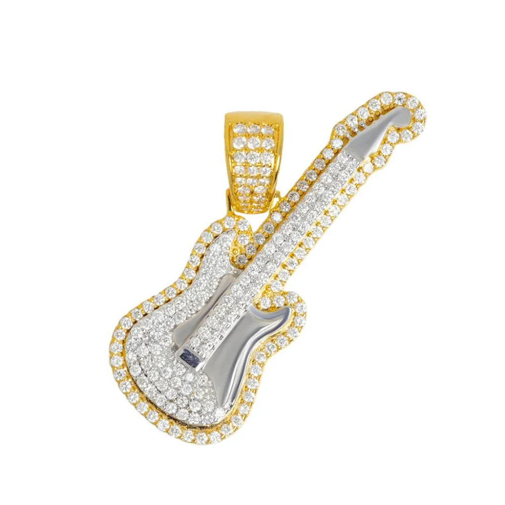 Lab Grown Diamond Musical Instrument Violin Custom Charm Pendant 925 Sterling Silver Diamond Fancy Pendant for Men and Women