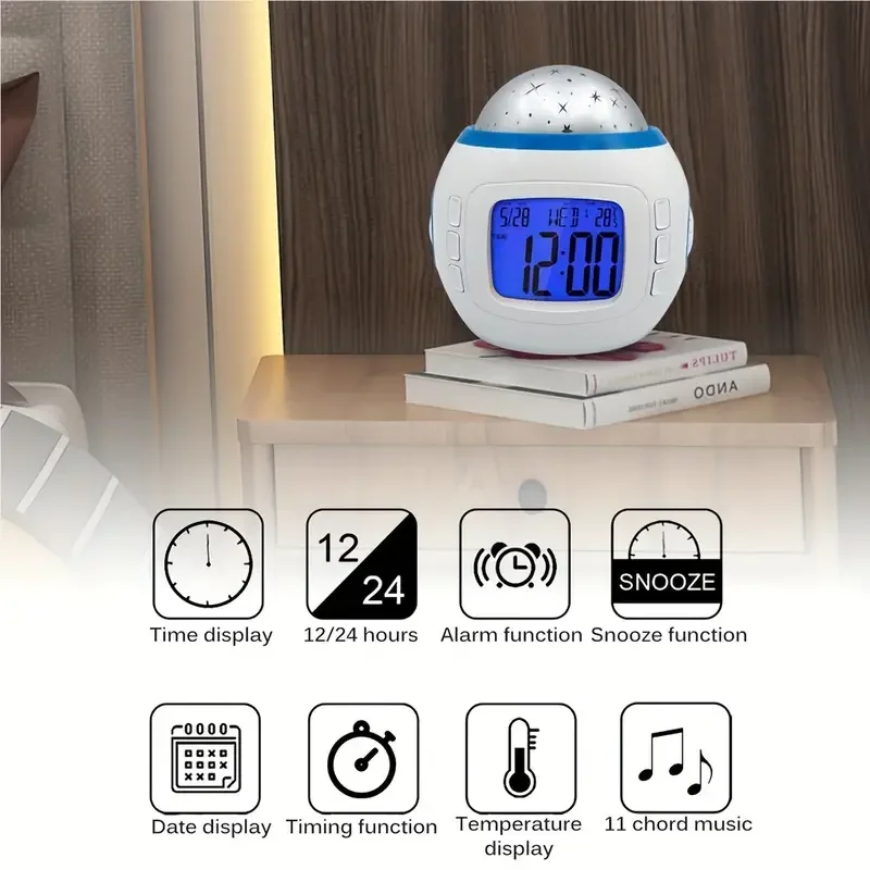 Romantic Natural Sound Music Starry Sky Student Children Mute Sleepy Electronic Projection Alarm Clock